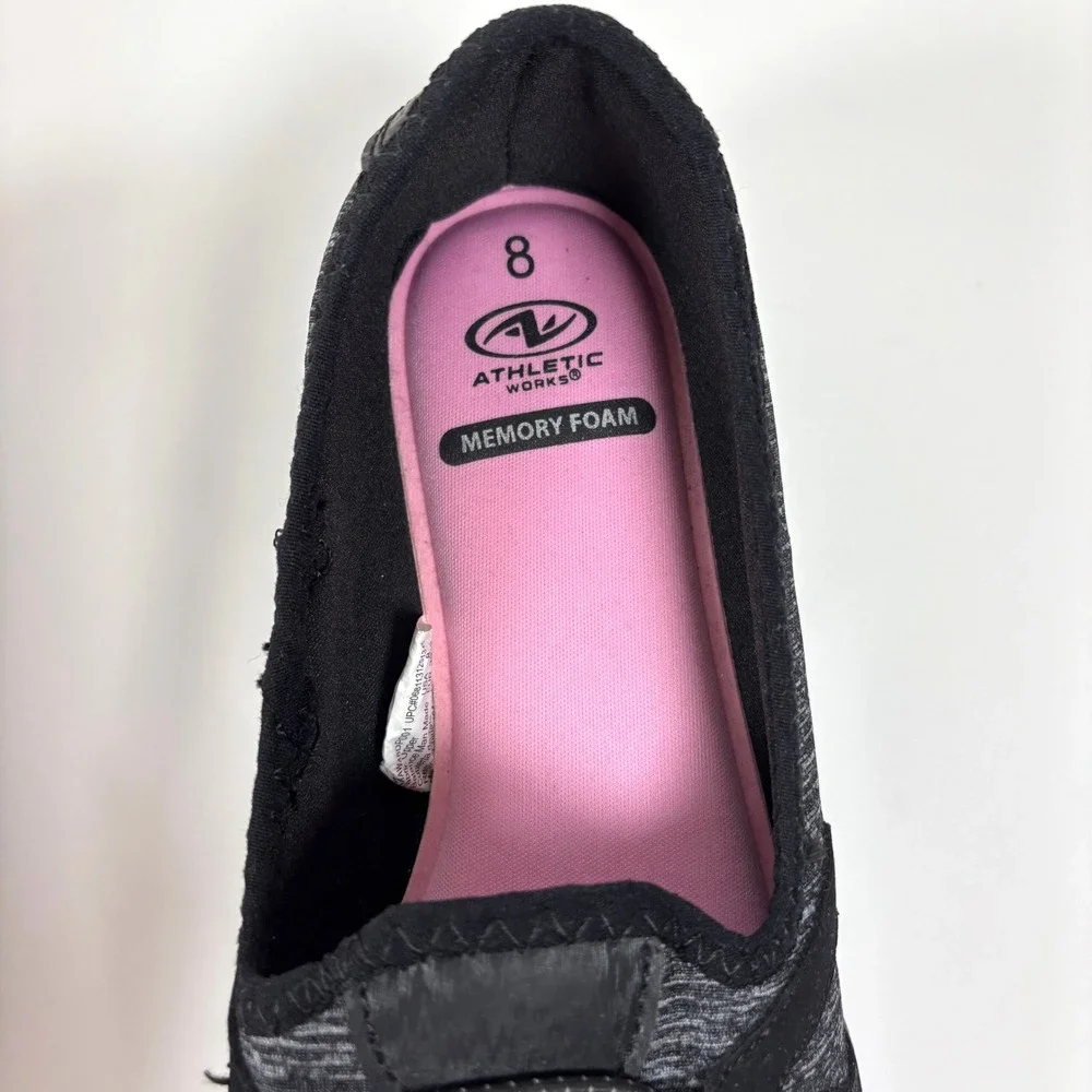 Athletic Works Slip-On Walking Shoes Memory Foam Black Women Size 8 Good